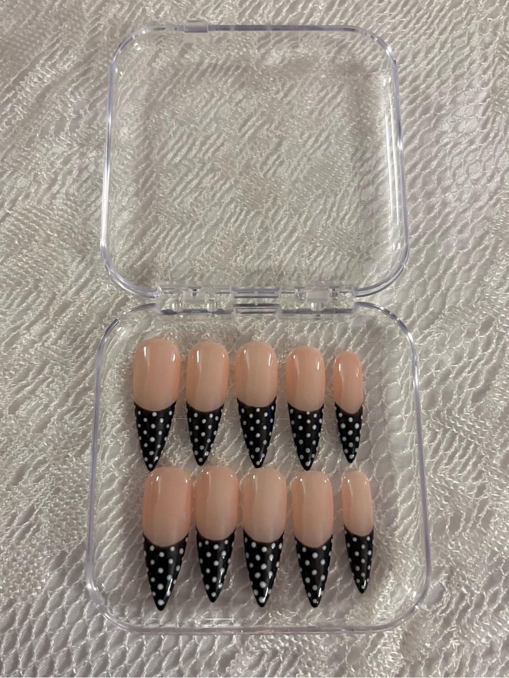 Nude and Black Polka Dot Stiletto Press-On Nails - Set of 10